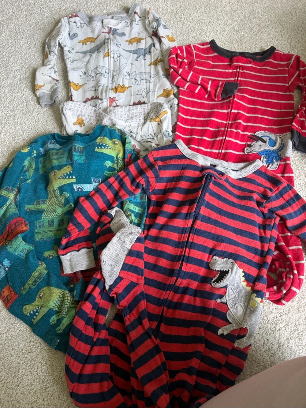 Carter's Red & Navy Striped Dinosaur Sleep and Play Pajamas Bundle